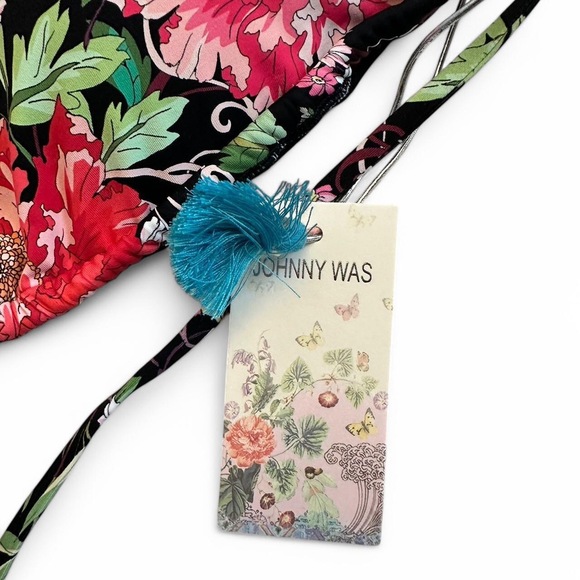 NWT Johnny Was Metalli Notte String Bikini Top Swim Suit black floral Large - Picture 4 of 6